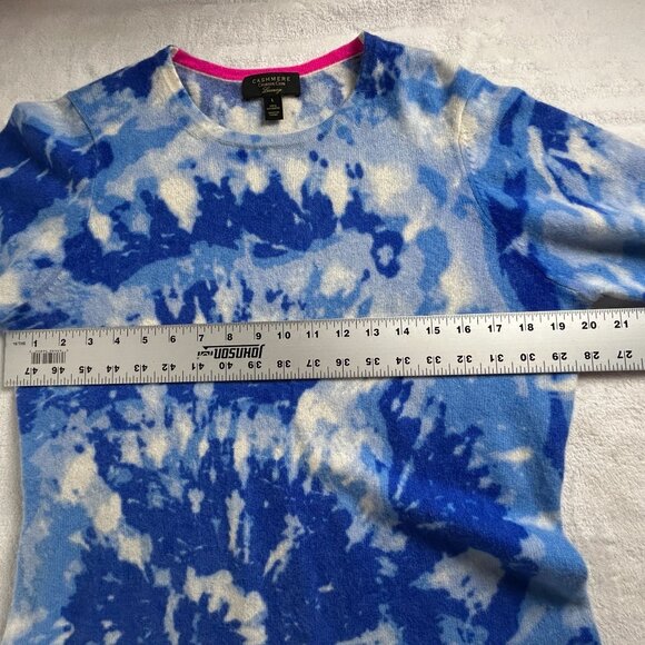 Charter Club Cashmere Sweater Large Blue White Tie-Dye Crewneck Luxury Soft - Picture 6 of 7